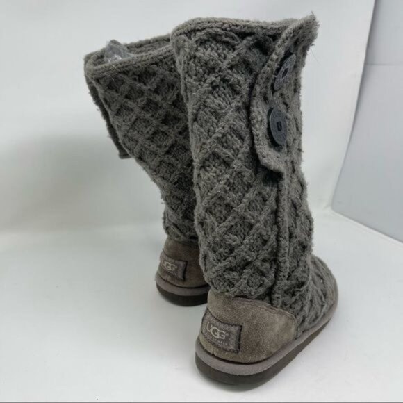 UGG Australia 1000210 Lattice Cardy GRAY Knit 2-Button Boots SIZE 3 - Picture 4 of 16